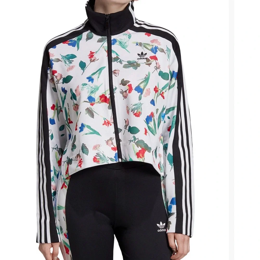 Adidas Originals Floral Track Jacket | Cropped Zip-Up | Size L - Picture 1 of 13